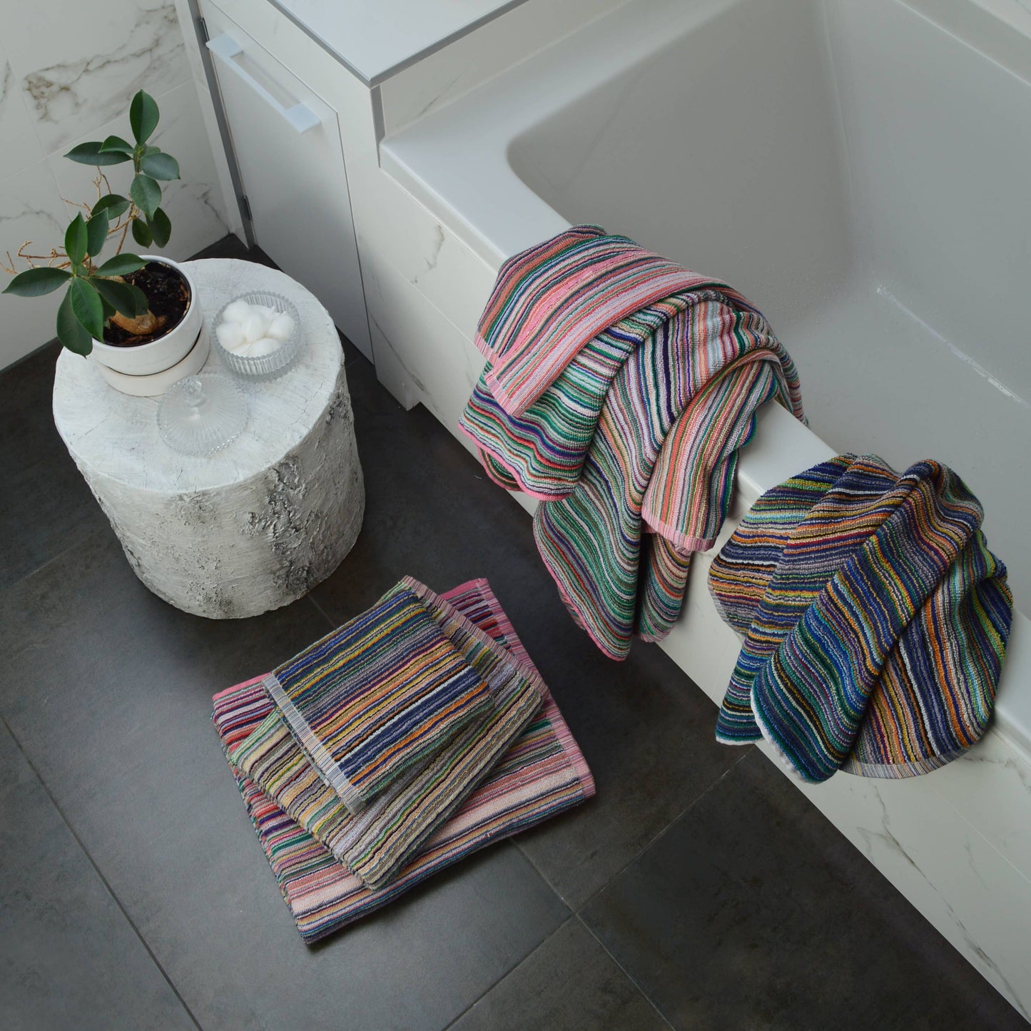 Allure Bath Fashions - Recycled Cotton Towels - Striped, Lightweight Remnant Yarn