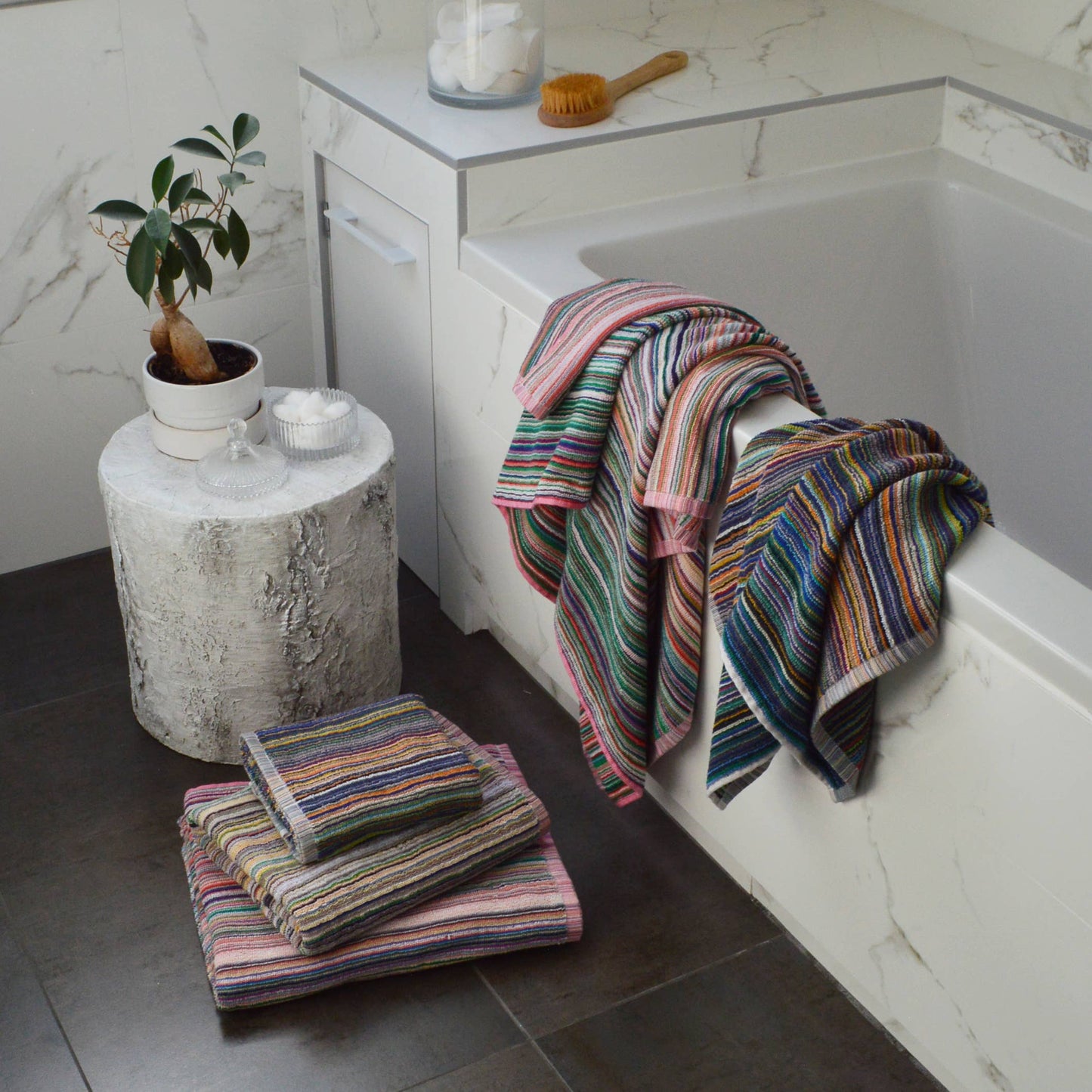 Allure Bath Fashions - Recycled Cotton Towels - Striped, Lightweight Remnant Yarn