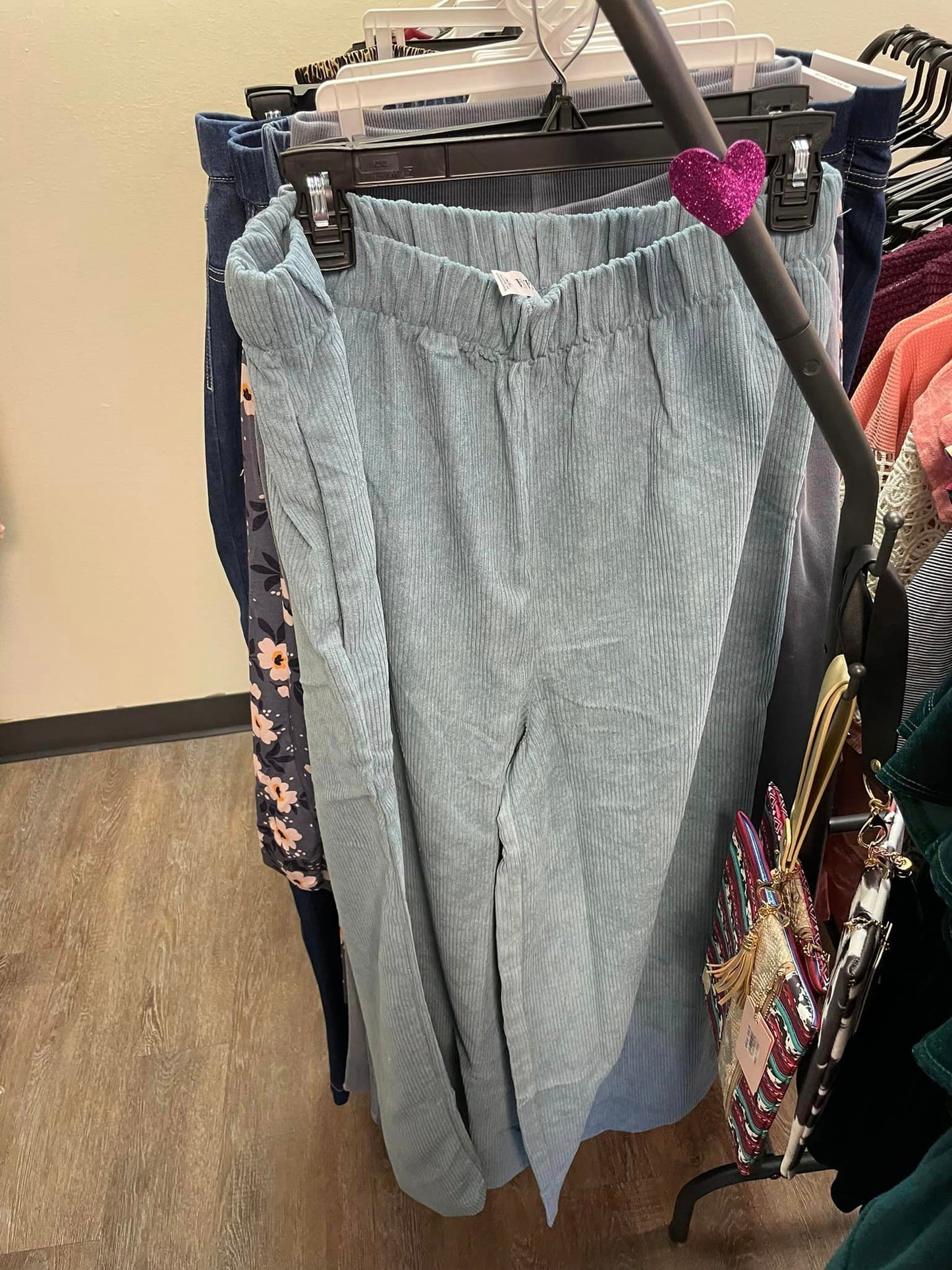 Vanilla Monkey - Corduroy Wide Leg Pants With Pockets (S-M-L-XL) / BLUE GREY