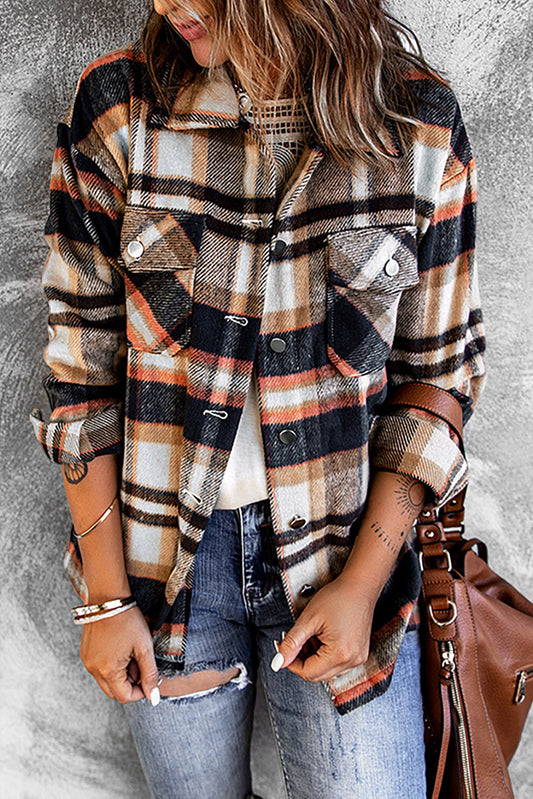 Red Plaid Button Front Pocket Shirt Shacket