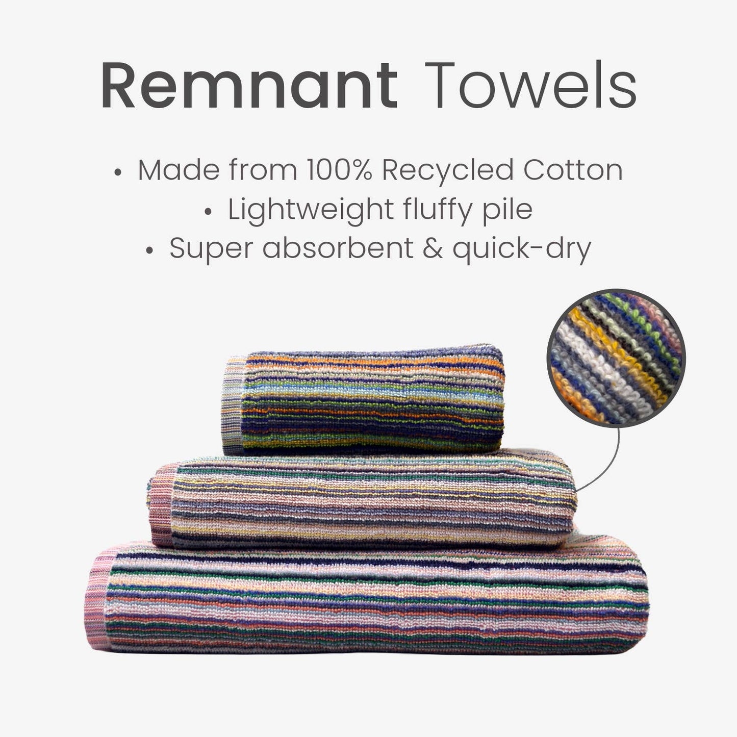 Allure Bath Fashions - Recycled Cotton Towels - Striped, Lightweight Remnant Yarn