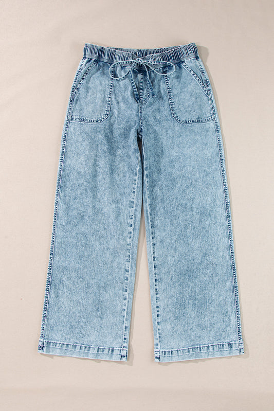 Myosotis Mineral Wash Drawstring Waist Loose Straight Jeans