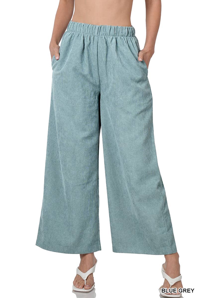 Vanilla Monkey - Corduroy Wide Leg Pants With Pockets (S-M-L-XL) / BLUE GREY